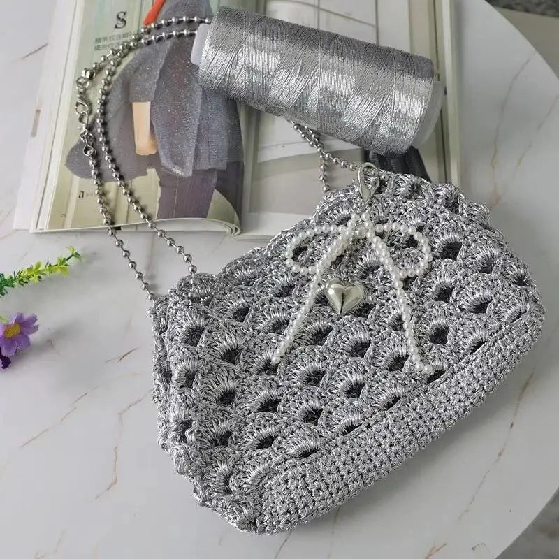 200M Silver Silk Yarn – Shiny Crochet & Knitting Thread Roll Crochet Knitting Yarn Axl