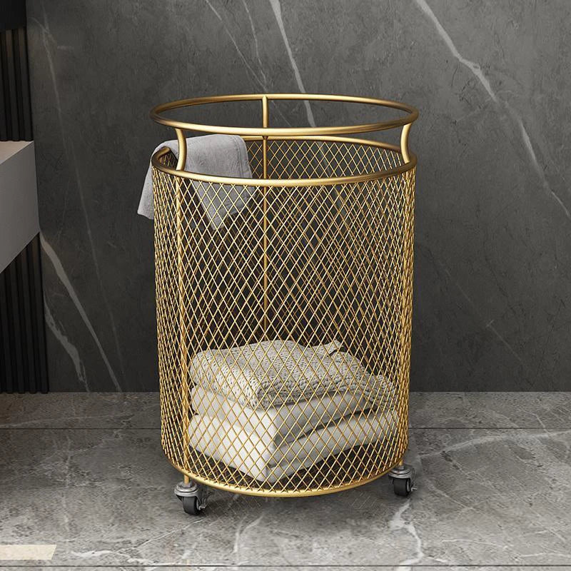 Nordic Iron Laundry Basket with Wheels – Large Capacity Storage Laundry Basket Axl Golden-grid-like