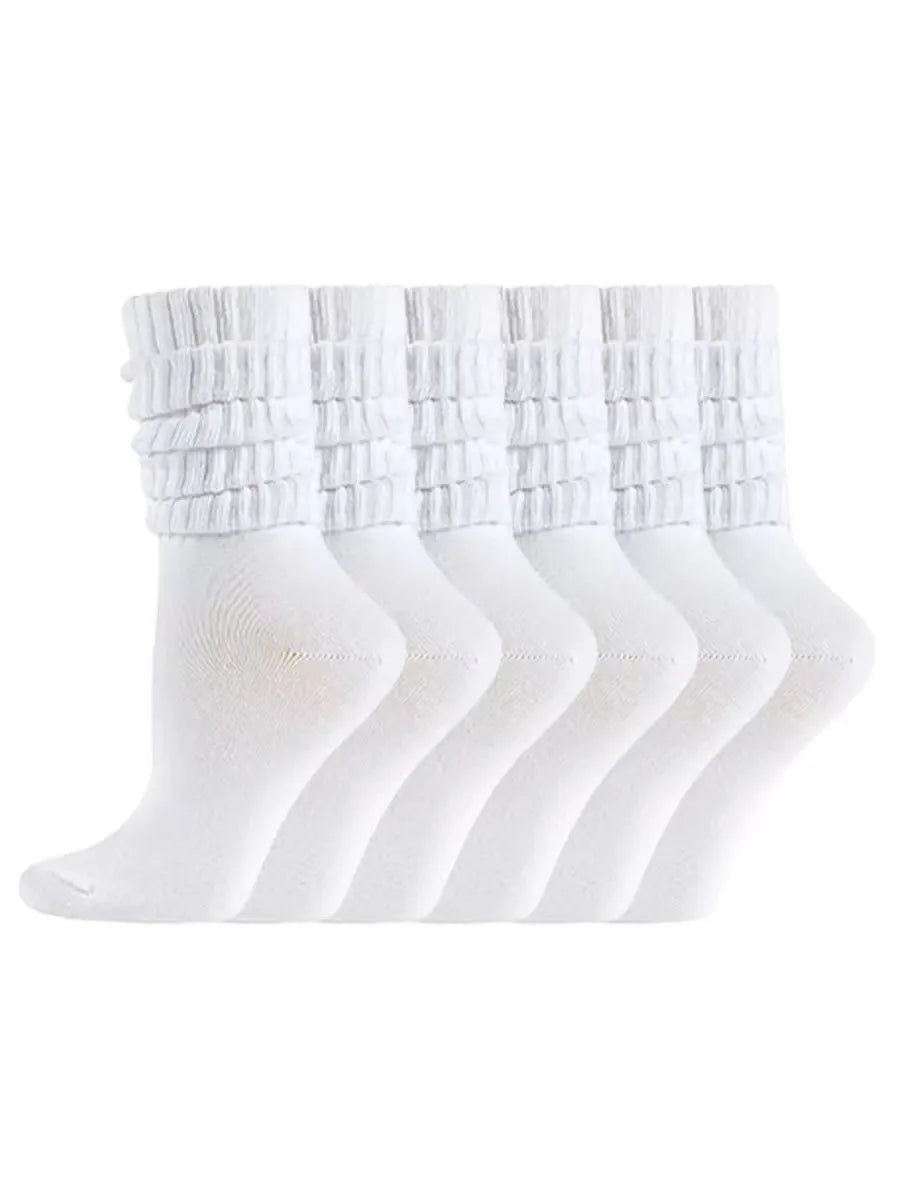 3 Pairs Women's Pleated Bubble Socks – Lolita Mid-Length Fashion Socks Axl One Size 3 pairs white