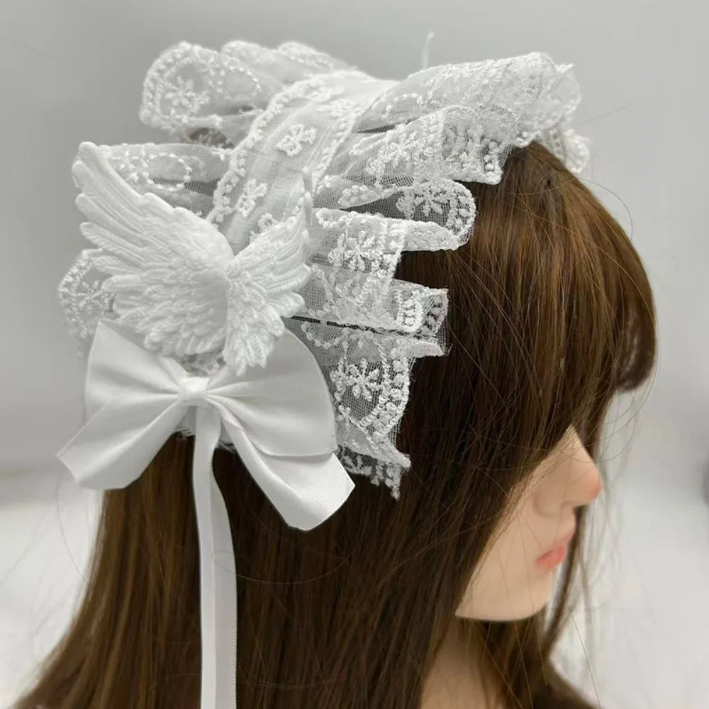 Gothic Lolita Wings Lace Headband – Ruffled Rivet Hairband Lace Hair Headband Axl Style 3