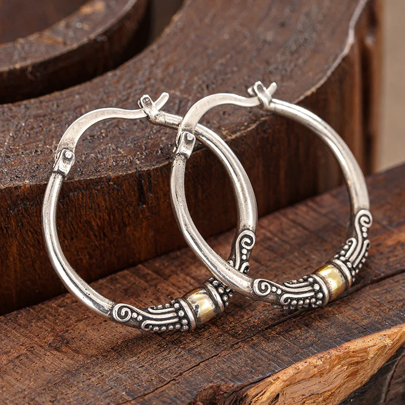 Huitan Vintage Two-Tone Hoop Earrings – Boho Circle Jewelry Hoop Earrings Axl