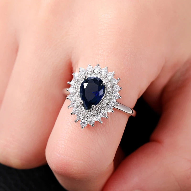 Huitan Pear CZ Women's Ring – Green, Blue, Pink & Crystal CZ Fashion Ring Axl