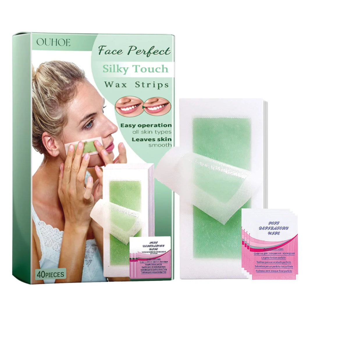 Facial Wax Strips 40pc – Lip, Chin & Eyebrow Hair Removal Facial Wax Strips Axl 1 BOX