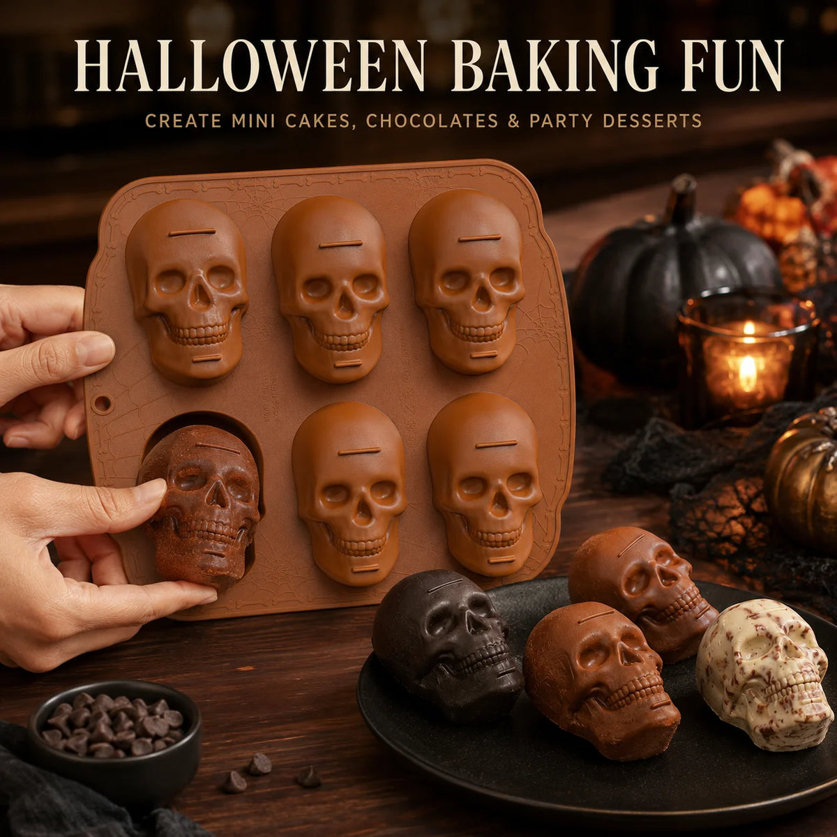 Skull Silicone Mold 6 & 20 Cavity – Halloween Baking Pan Silicone Baking Mold Axl