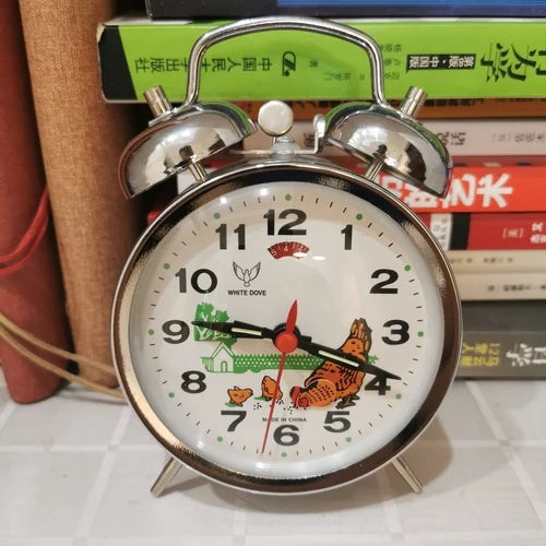 Vintage Mechanical Alarm Clock – Animated Chicken Metal Desk Clock Mechanical Alarm Clock Axl Silver