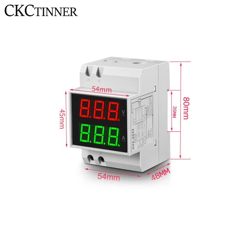 DIN Rail Digital Voltmeter Ammeter AC LED Meter D52-2042 Digital Panel Meter Axl