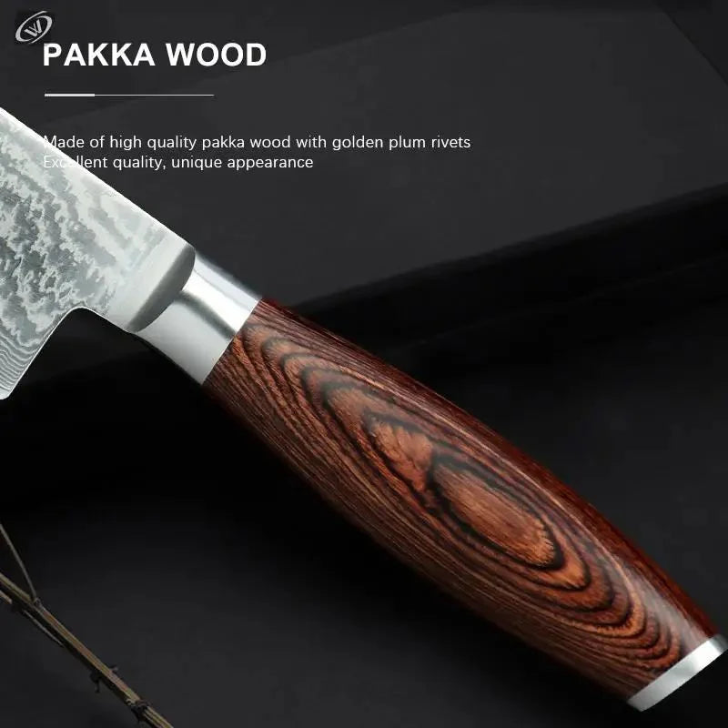 67-Layer Damascus Steel Kitchen Knife – Santoku, Chef & Paring Damascus Kitchen Knife Axl