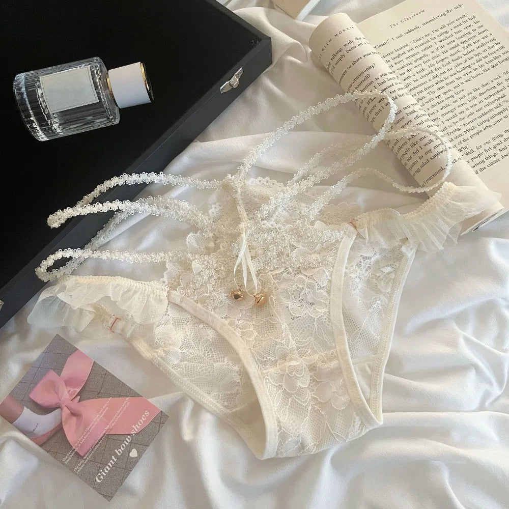 Women's Seamless Lace Bow Briefs – Ice Silk Cotton Crotch Panties Women's Briefs Axl Beige One Size 1pc