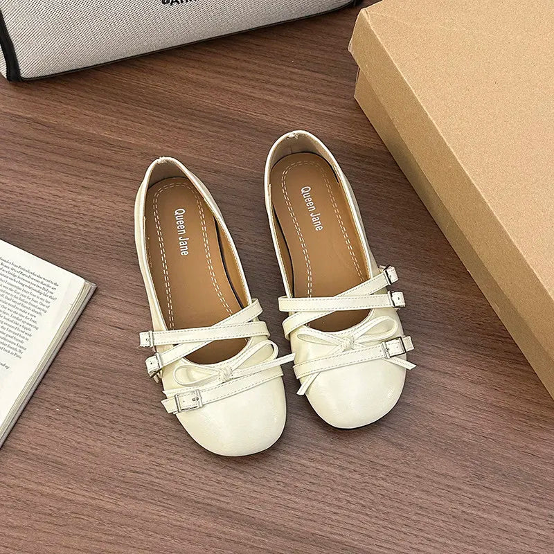Women's Silver Mary Jane Ballet Flats – Vintage Bow Dress Shoes Mary Jane Ballet Flats Axl Beige 38