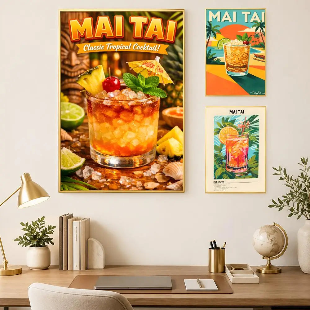 Mai Tai Cocktail Wall Art Poster – Self-Stick HD Waterproof Wall Art Poster Axl