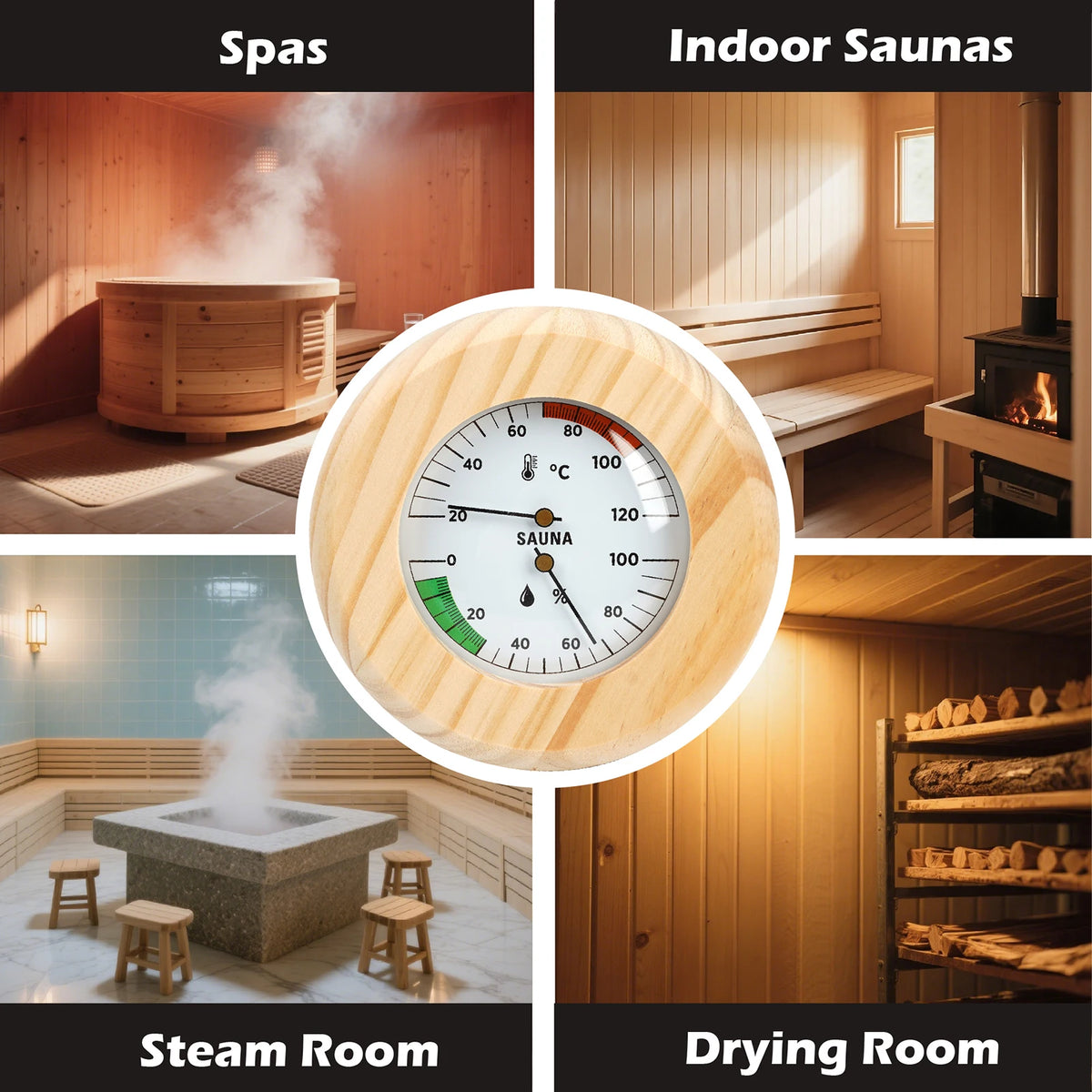 2-in-1 Wooden Sauna Thermometer & Hygrometer | Round Dial Sauna Thermometer Hygrometer Axl