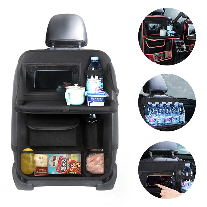 Car Backseat Organizer with Fold-Out Tray | PU Storage Bag Car Seat Organizer Axl