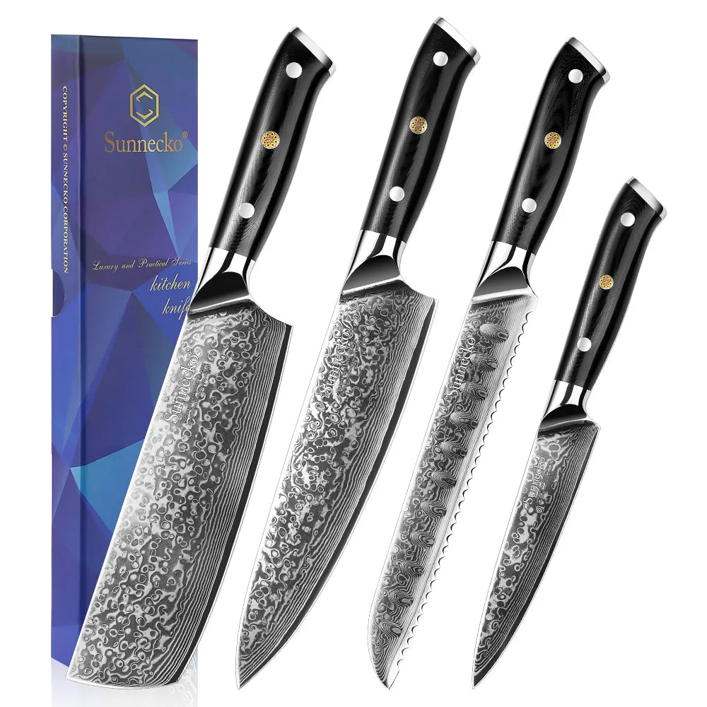 Sunnecko Damascus Kitchen Knife Set – 73-Layer VG10 Steel Damascus Knife Set Axl 4PCS Knives Set China Mainland
