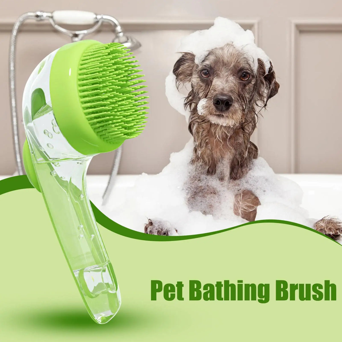 Silicone Dog Bath Brush with Shampoo Dispenser | Long Hair Pet Grooming Brush Axl