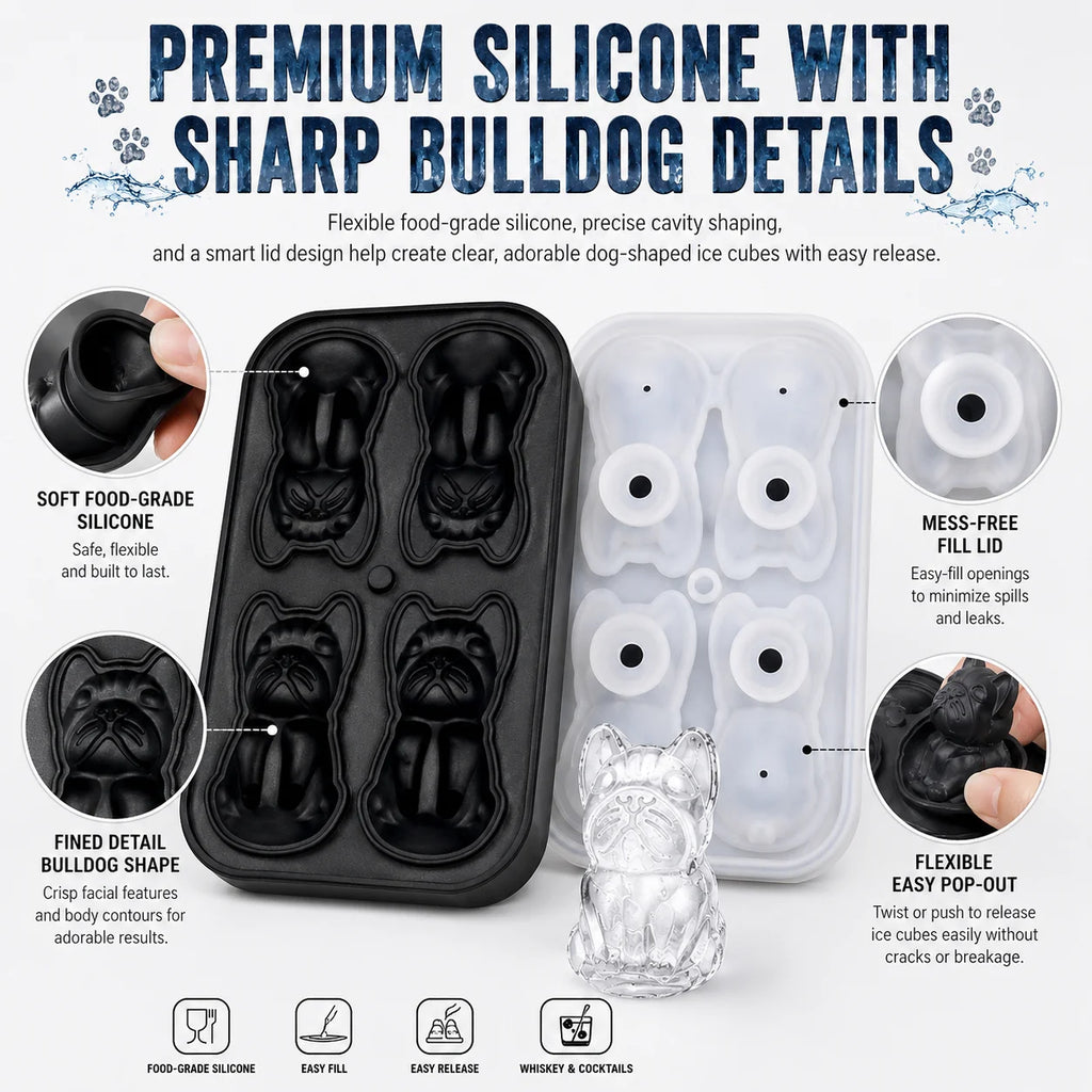French Bulldog Silicone Ice Cube Mold – 4-Hole Tray & Funnel Silicone Ice Cube Mold Axl