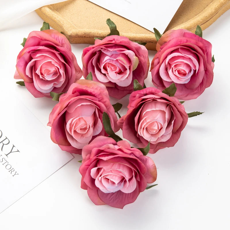 Artificial Silk Roses 10 Pcs – Wedding Bouquet & Home Décor Artificial Silk Flowers Axl Deep Pink