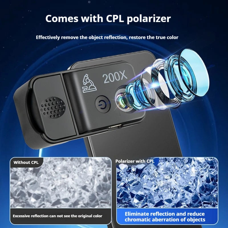 200X Portable Mobile Microscope – UV Purple Light & Rechargeable Mobile Microscope Axl