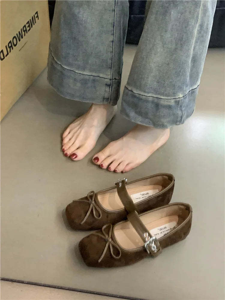 Women's Square Toe Ballet Flats – Bow Mary Jane Shoes Ballet Flats Axl Brown 41