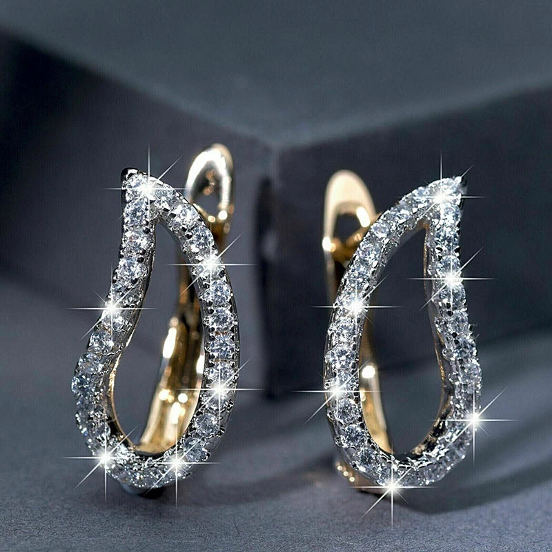Huitan Two-Tone Leaf Hoop Earrings | Cubic Zirconia Women's Hoops Hoop Earrings Axl