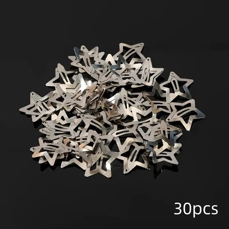 Silver Star Hair Clips – Metal Snap Barrettes for Girls & Women Hair Clip Barrettes Axl sliver-30pcs