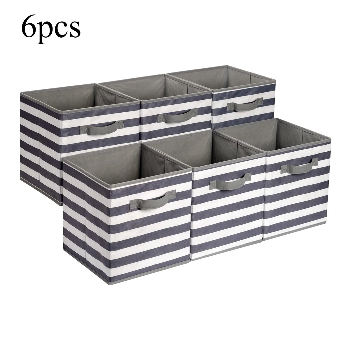 6-Pack Collapsible Fabric Storage Bins with Handles | Grey Stripe Fabric Storage Bins Axl Grey Stripe- 6pcs