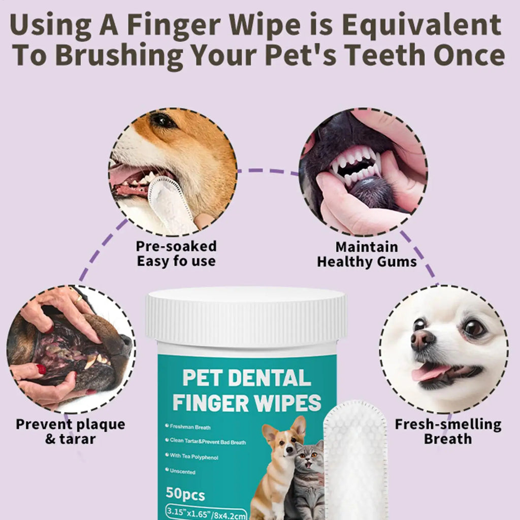 Dog Teeth Cleaning Finger Wipes 50-Pack | Pet Dental Care Pet Dental Wipes Axl