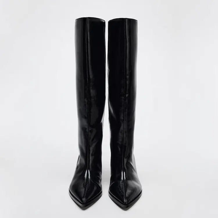 Women's Knee-High Wedge Boots – Pointed Toe Slip-On 5cm Heel Knee-High Boots Axl