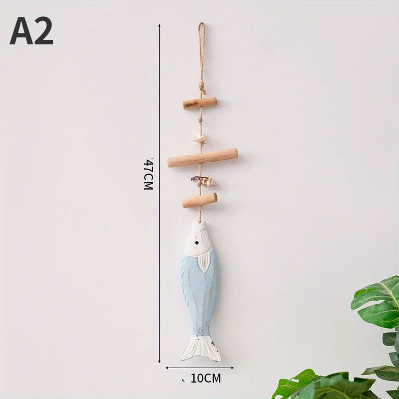Wooden Fish String Pendant – Carved Sea Fish Hanging Decor Wood Hanging Decor Axl A2