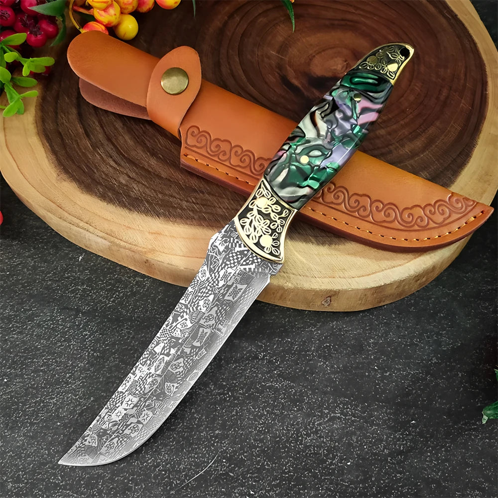 Damascus Steel Kitchen Knife – Full Tang Handmade Forged Blade Damascus Kitchen Knife Axl Knife-Green