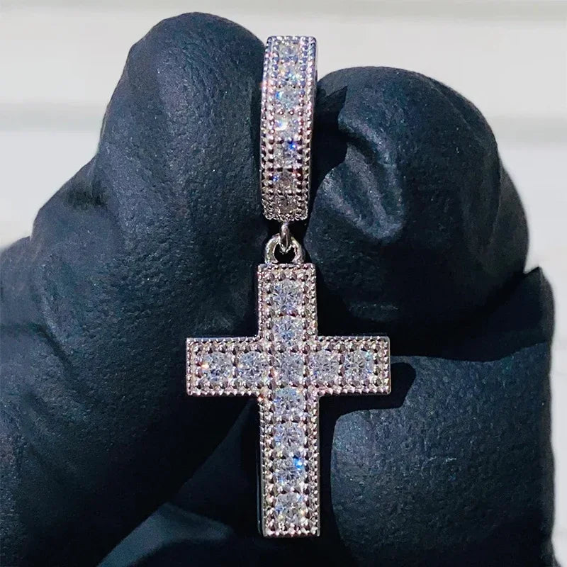 Huitan Crystal CZ Cross Dangle Earrings | Hip Hop Statement Crystal Drop Earrings Axl