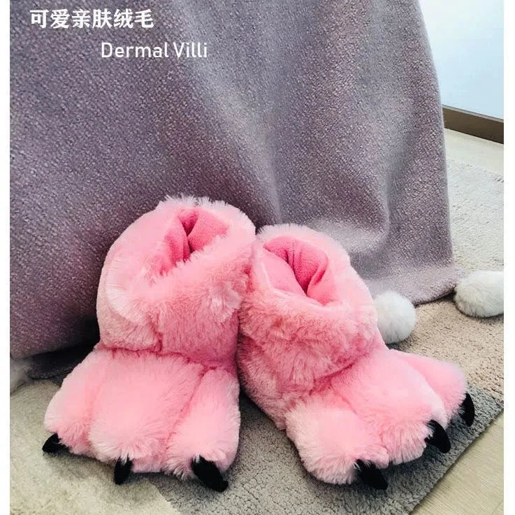 Women's Fluffy Animal Paw Slippers | Soft Faux Fur Indoor Slides Novelty Indoor Slippers Axl Pink 40