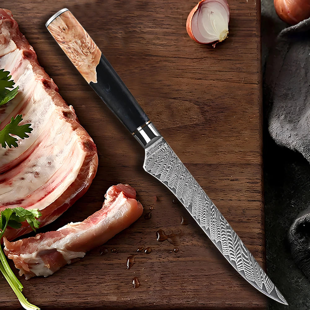 67-Layer Damascus Steel Boning Knife – Sharp Meat & Utility Damascus Boning Knife Axl Boning Knife