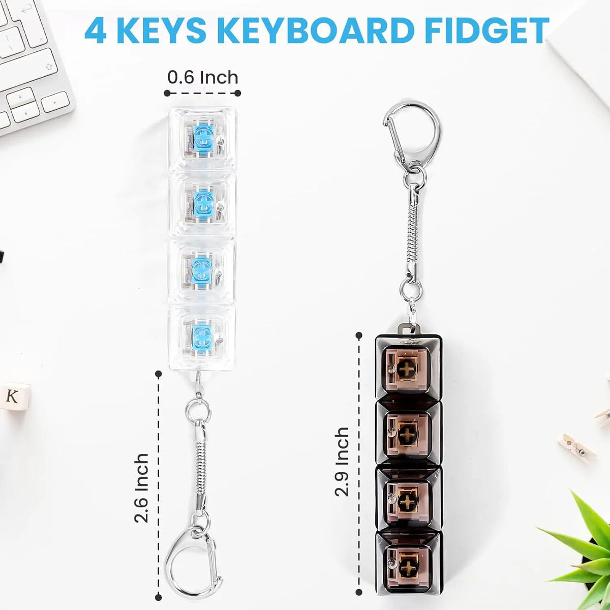 LED Glow Keyboard Fidget Keychain Clicker – 1 or 2 Pack Fidget Keychain Toy Axl