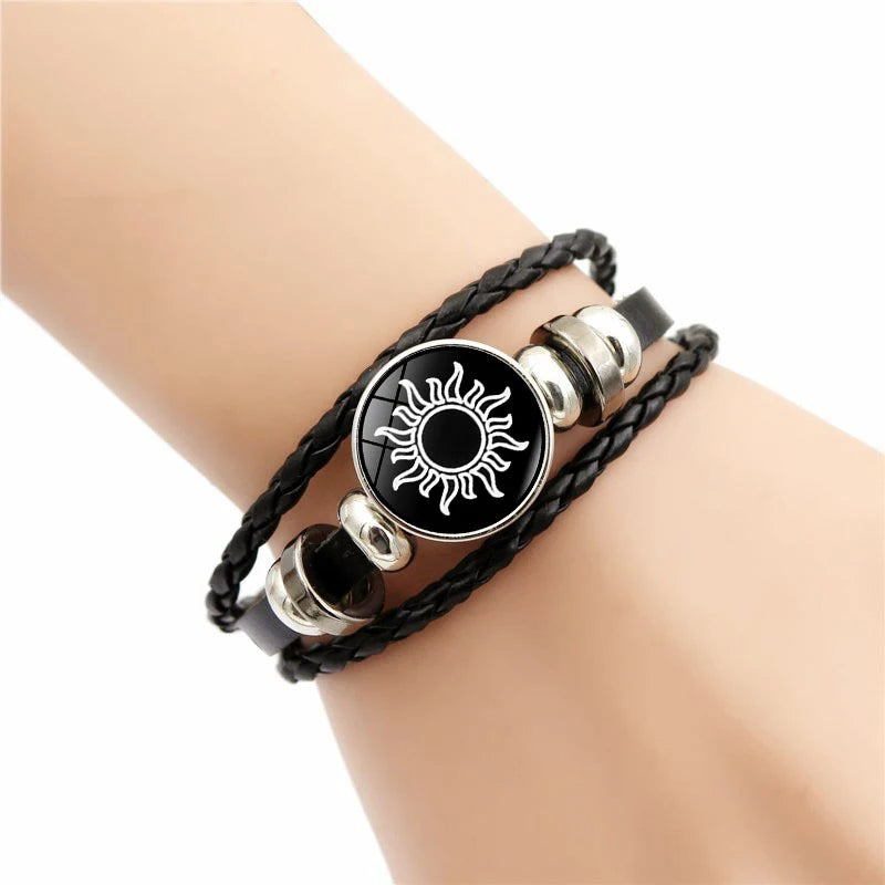 Luminous Couple Bracelets Sun Moon Black Braided Set 2Pcs Couple Charm Bracelets Axl