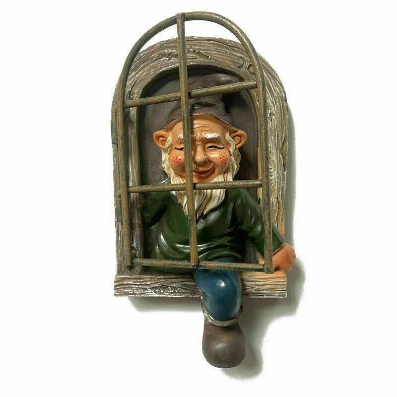 Naughty Garden Gnome Elf Tree Hugger Resin Statue – Door Decor Garden Gnome Statue Axl