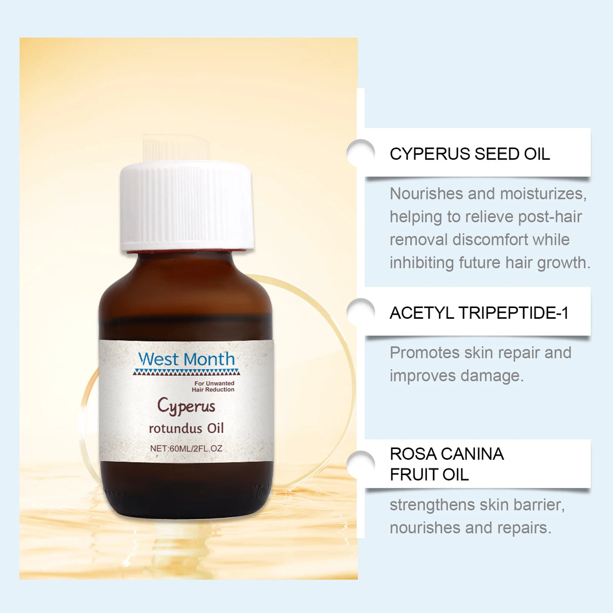 Cyperus Rotundus Hair Growth Inhibitor Oil 60ml | WEST MONTH Hair Inhibitor Oil Axl