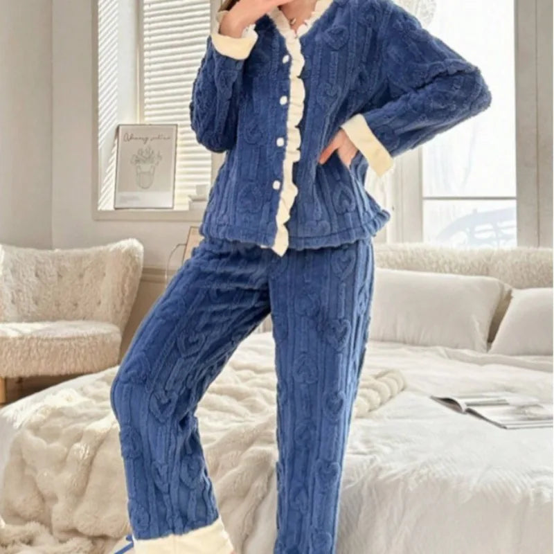 Women's Thickened Pajama Set – Soft Cardigan & Long Pants Women's Pajama Set Axl