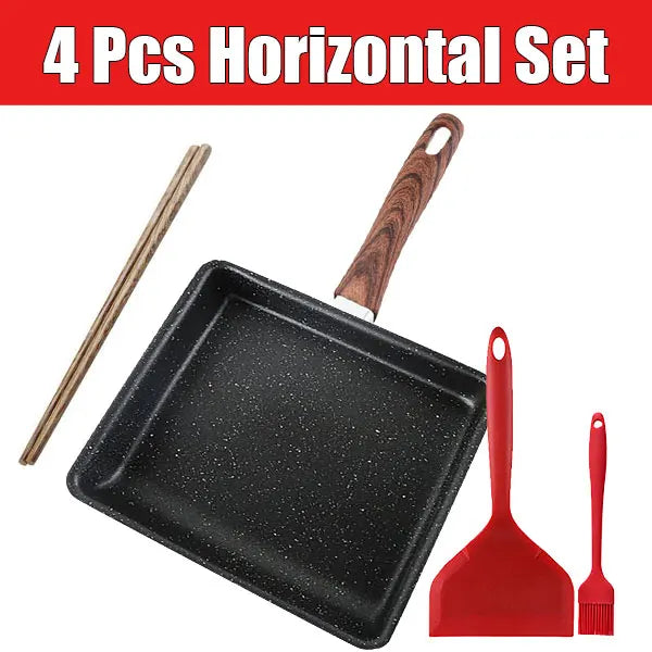 Nonstick Cast Iron Tamagoyaki Pan – Japanese Omelette Egg Pan Omelette Frying Pan Axl 4 Pcs Horizontal Set