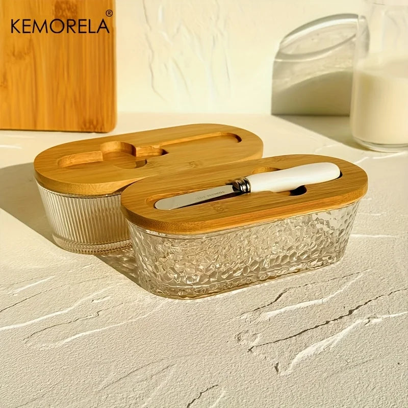 Glass Butter Dish with Sealed Lid | Elegant Golden Design Glass Butter Dish Axl