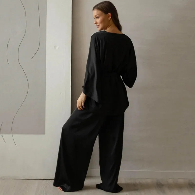 Women's 2-Piece Loose Pajama Set – Long Sleeve V-Neck Lounge Suit Women's Pajama Set Axl