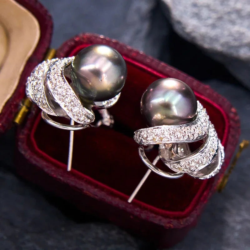 Huitan Pearl & CZ Stud Earrings – Multi-Color Women's Fashion Stud Earrings Axl E5470