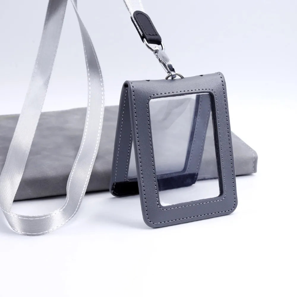 Double-Sided Leather Badge Holder with Neck Strap & Clip Leather Badge Holder Axl Style 4