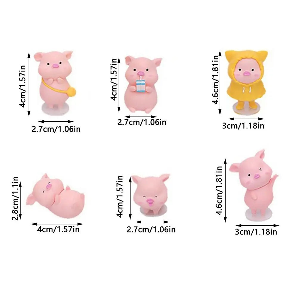 6-Piece Mini Flocked Piggy Car Dashboard Ornament Figures Decorative Figurines Axl