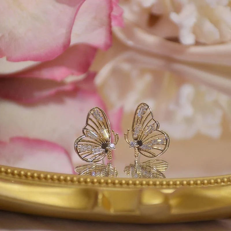 Huitan Double Layer Butterfly Stud Earrings | Gold CZ Stud Earrings Axl