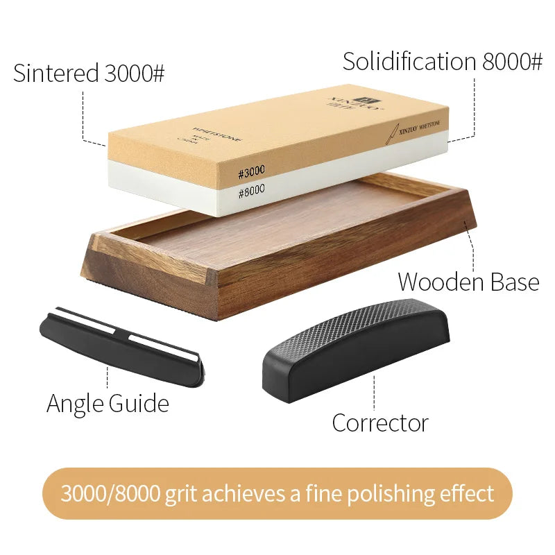 XINZUO Double-Sided Whetstone 1000/5000 or 3000/8000 Grit + Guide Knife Sharpening Stone Axl 3000 8000 Grit Extra Large