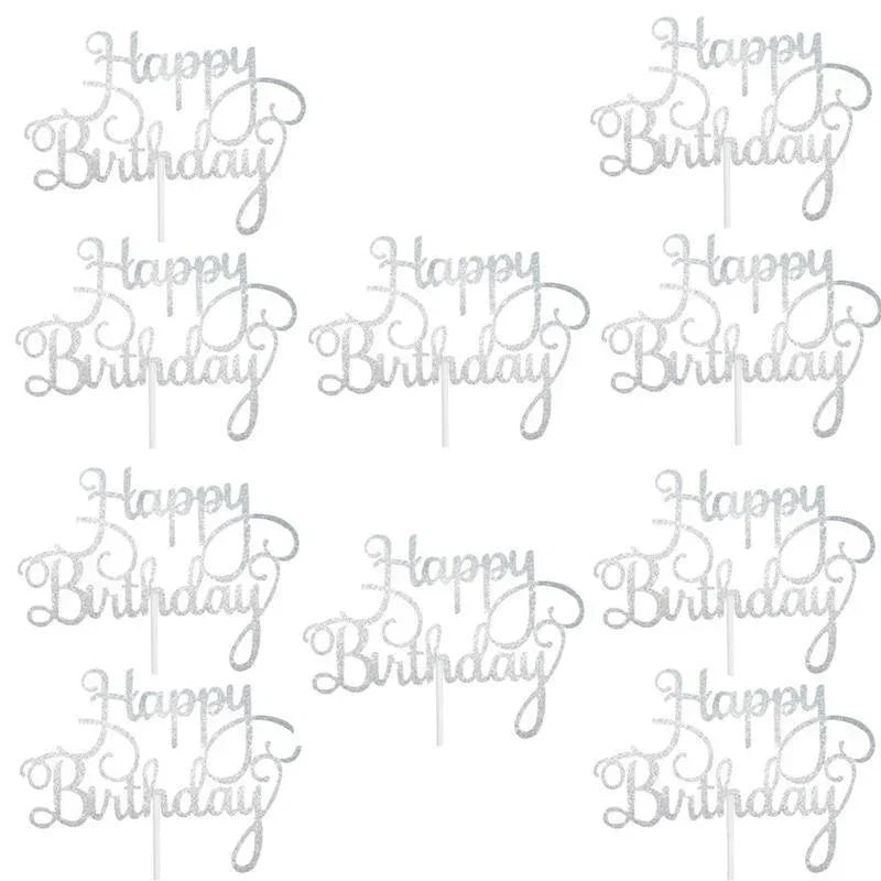 Happy Birthday Cake Toppers – DIY Letter Decor 10/20pc Set Cake Topper Set Axl Silver 10Pcs
