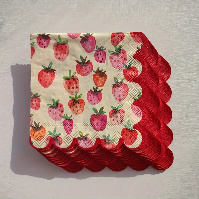 Strawberry Red Paper Napkins – Scalloped Edge 25x25cm Party Decorative Paper Napkins Axl