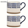 KEMORELA 2-Pack Ceramic Coffee Mugs – Blue & White Geometric Ceramic Coffee Mugs Axl B 400ML