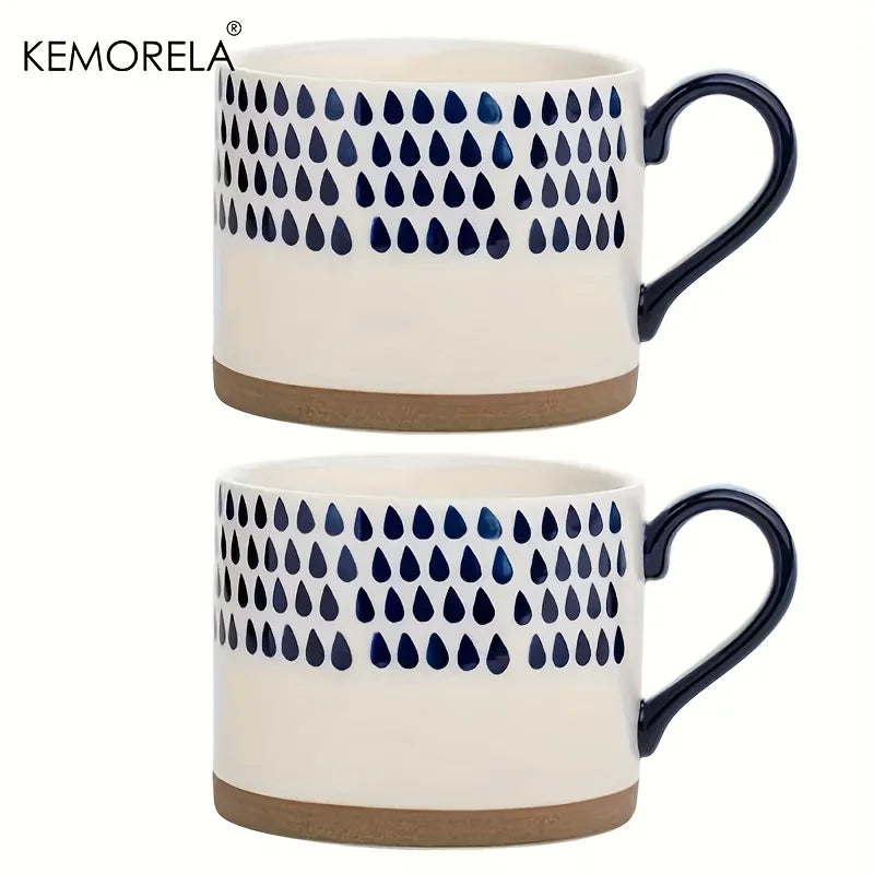 KEMORELA 2-Pack Ceramic Coffee Mugs – Blue & White Geometric Ceramic Coffee Mugs Axl B 400ML