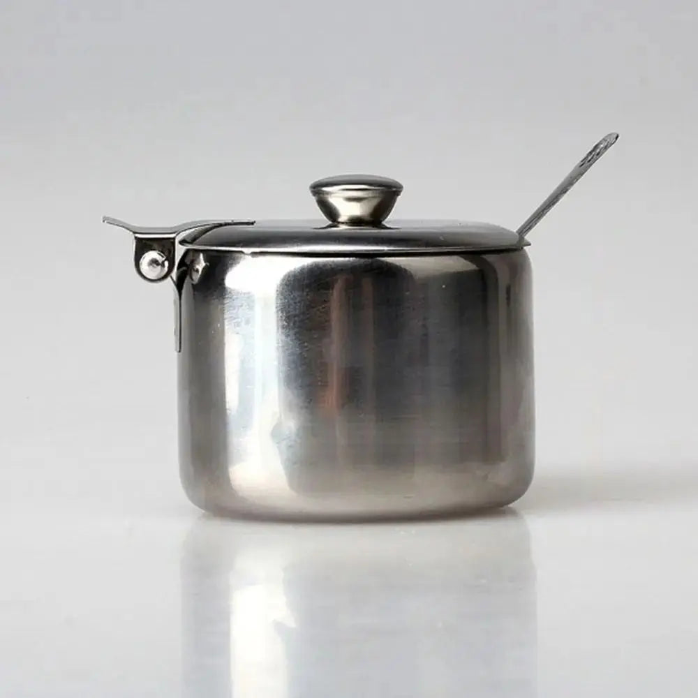Stainless Steel Sugar Pot with Lid & Spoon | Salt Jam Jar Condiment Storage Jar Axl